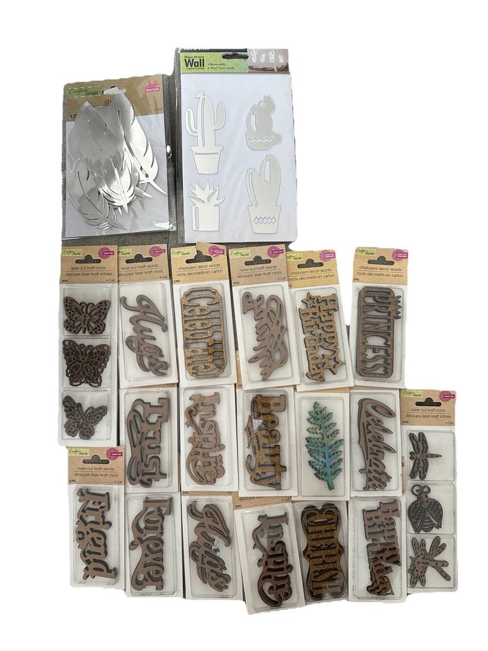 Crafters Square Laser Cut Kraft Icons Lot 20 pc Mixed Scrapbooking w/ Stickers